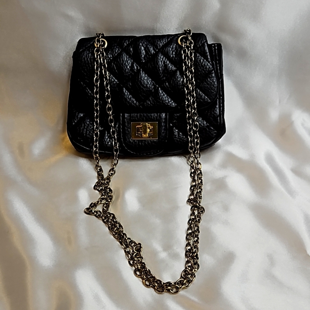 Quilted Black Turnlock Small Crossbody